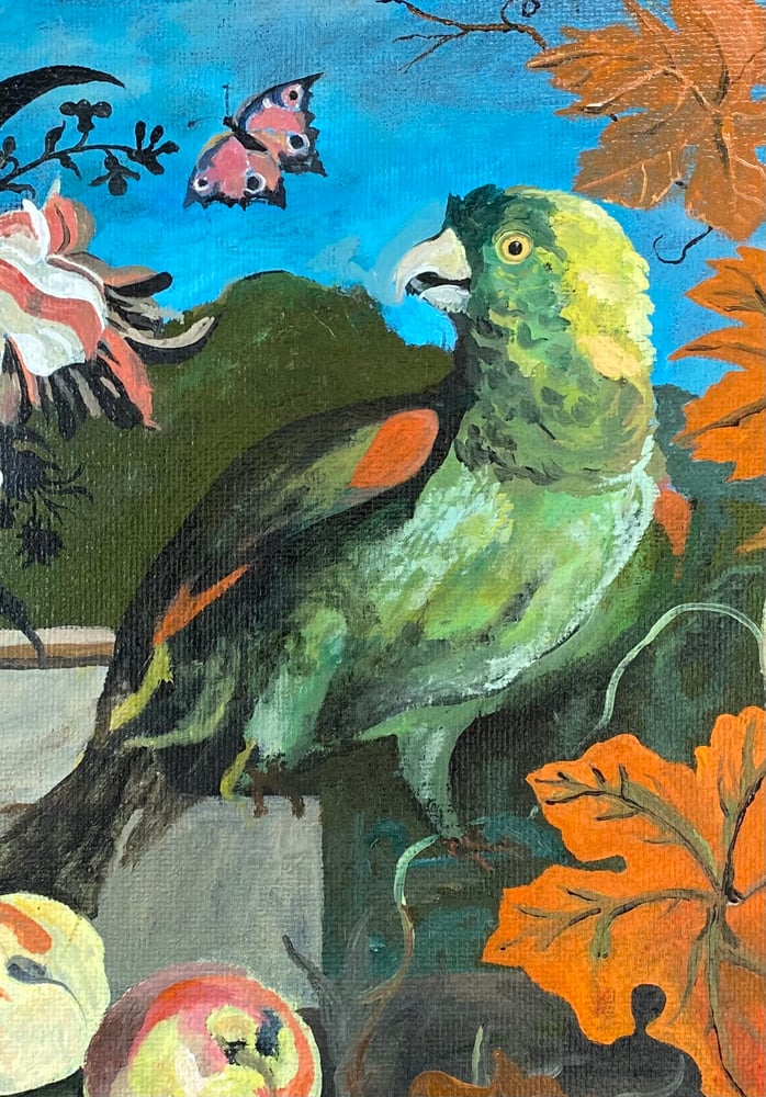 Image of Parrot with Flowers and Peaches