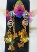 Image 2 of Rainbow Honey-Dew Tasty Raw Edge Denim Butterfly Earrings