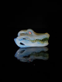 Image 1 of Ghost alligator skull pendant with illuminati teeth and 5mm opal coin eyes. 