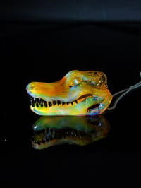 Image 1 of NS yellow alligator skull pendant with 3mm opal coin eyes. 