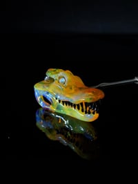 Image 2 of NS yellow alligator skull pendant with 3mm opal coin eyes. 