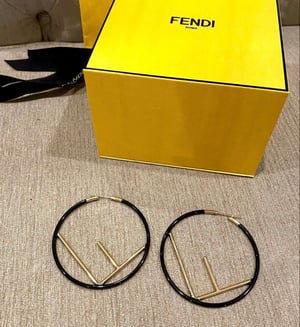 Image of Authentic F Is For Fendi Large Black Hoops