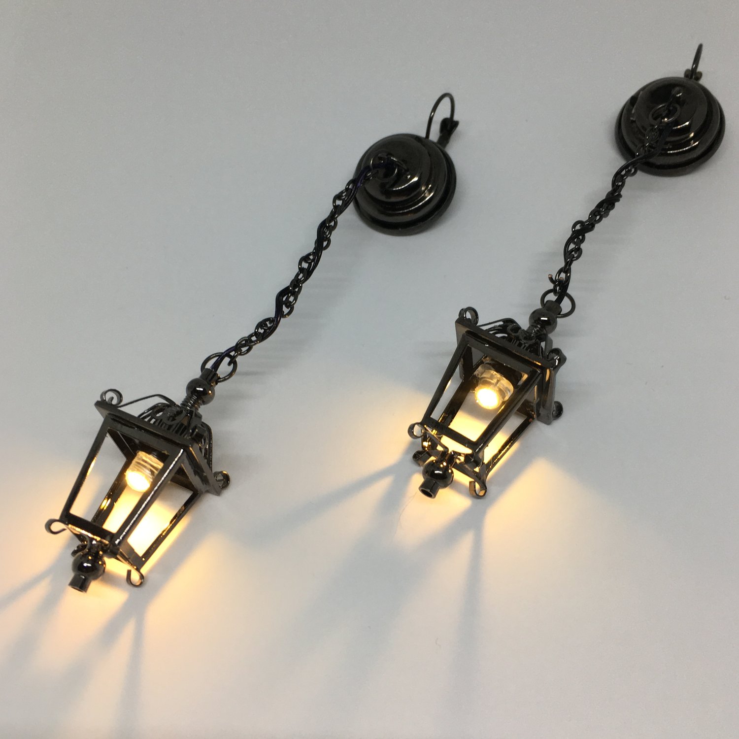 Steampunk light up Victorian street lamp lightbulb earrings