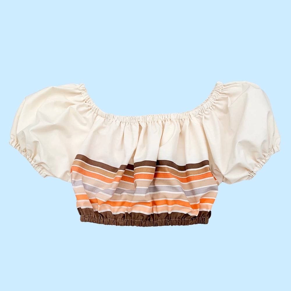 Image of Crop Puff Sleeve Top — 1970s Retro Stripes