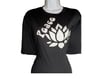 Ladies Lotus Collection Black W/White Lotus Flower "Peace" T-shirt.