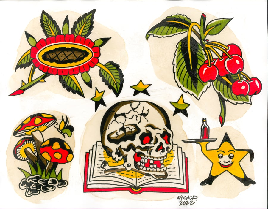 Image of Skull and Book original 11x14 flash sheet