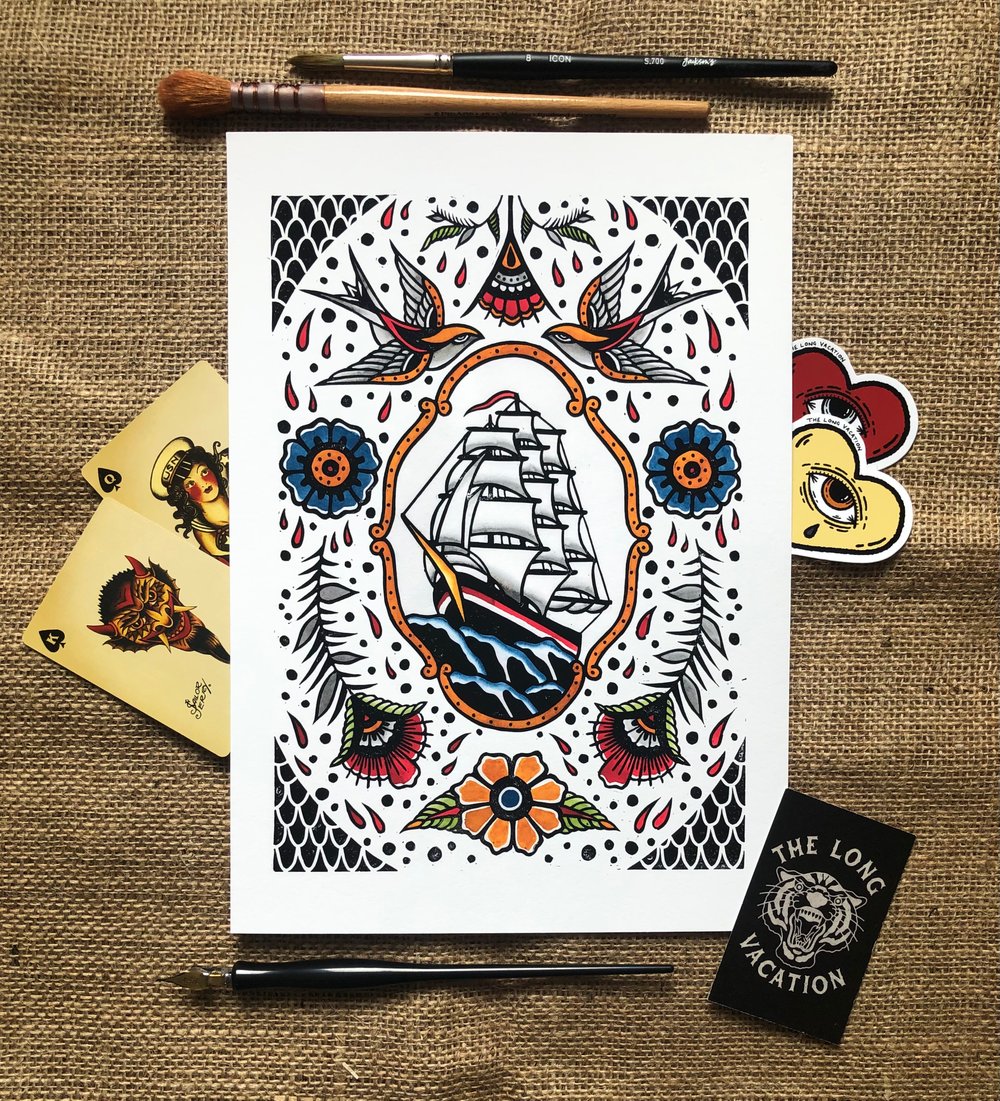 Image of Ship and Swallows giclee print
