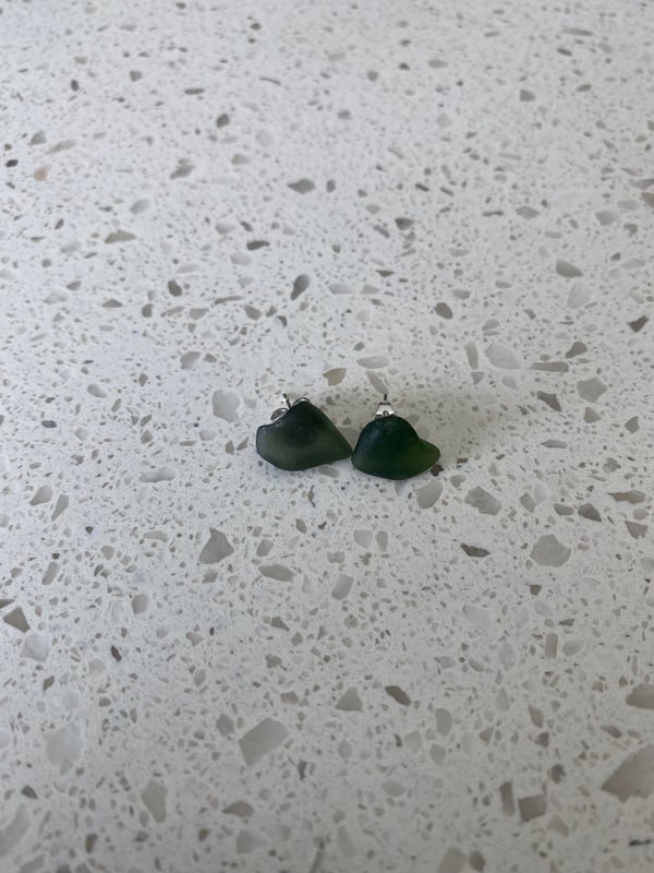 Image of Mossy Green Gem Sea Glass Stud Earrings