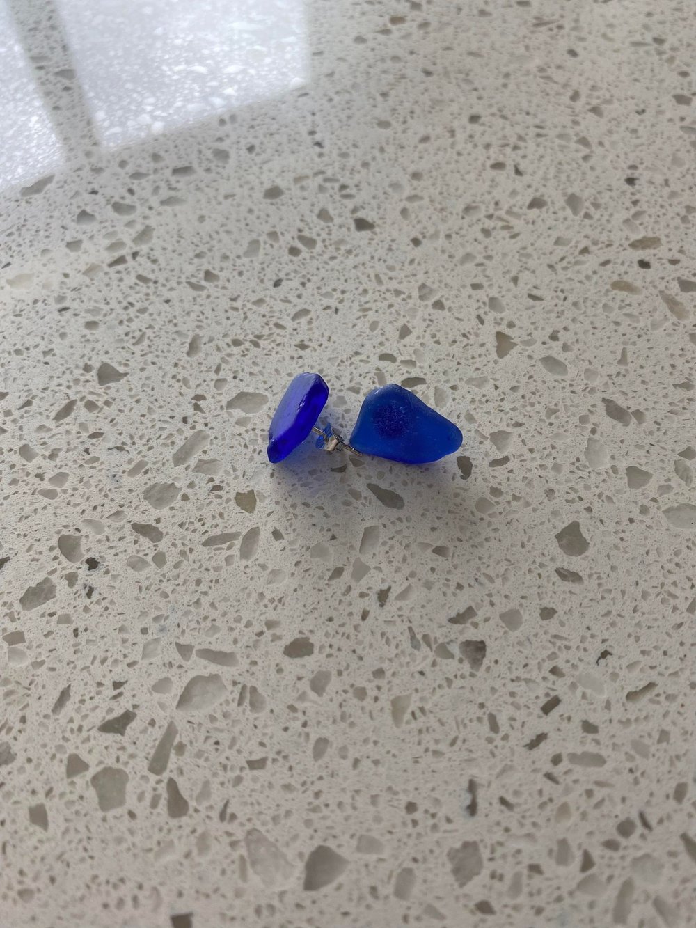 Image of Cobalt Blue Sea Glass Stud Earrings