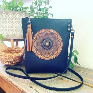 Image of Leather Dance Bag - Mandala Ring Black & Tan