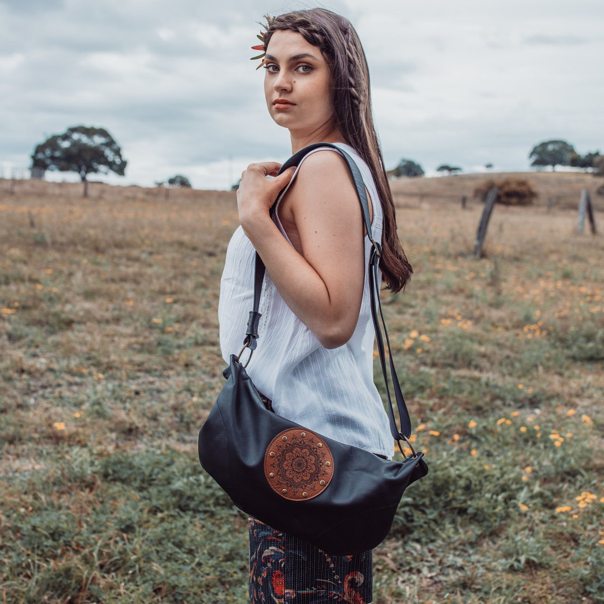 Image of Leather Indie Mandala Crossbody Bag