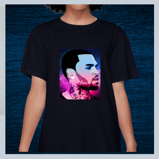 Image of "Chris Brown T-Shirt" Adult Unisex Cotton Short Sleeve Black Crew 