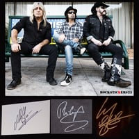 Image 2 of Motörhead autographs vinyl stickers Lemmy Kilmister, Phil Campbell, Mikkey Dee signature guitar 