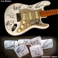 Image 1 of Iron Maiden stickers autographs vinyl Adrian Smith,Bruce Dickinson,Dave Murray,Janick Gers...