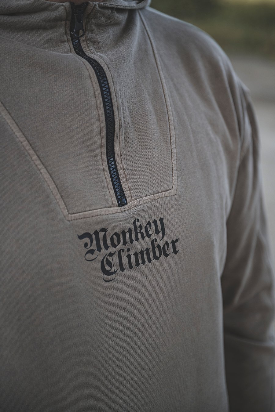 Image of MONK oversized quarter zip hoodie I Dark Khaki