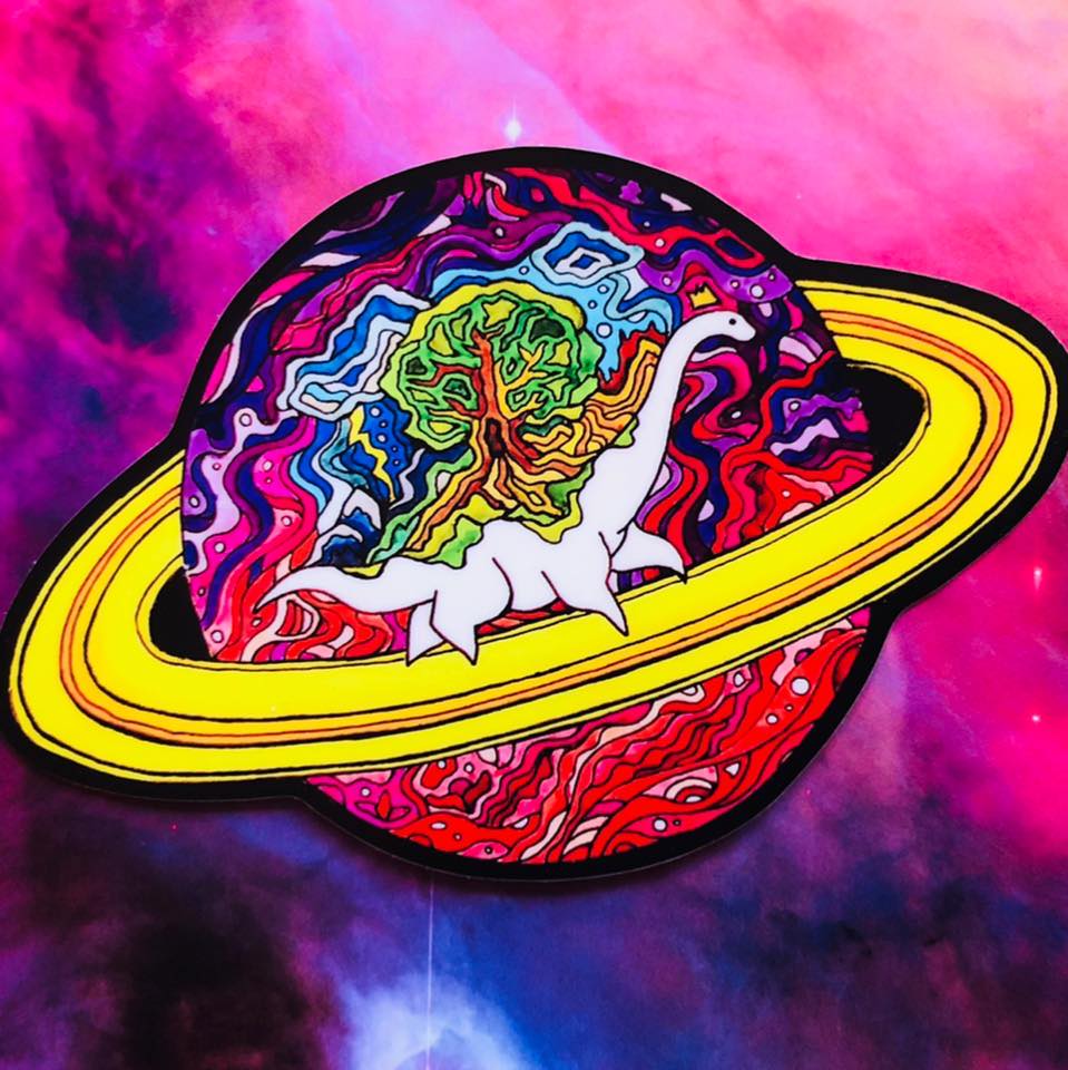 Image of Cosmic Dinosaur Saturn Sauropod Vinyl Sticker