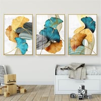 Blue Green Yellow Gold Leaf Plant Flower Canvas Poster Abstract Painting Wall Art Print 