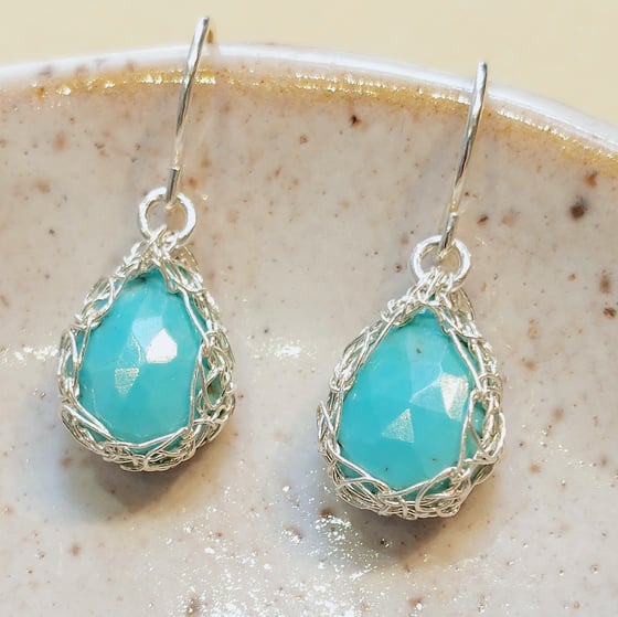 Image of Silver Crochet and Turquoise Earrings