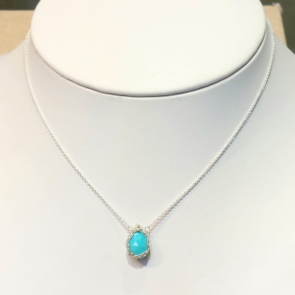 Image of Silver Crochet and Turquoise Necklace