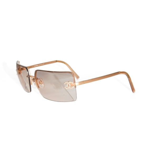 Image of Chanel CC Crystal Rimless Sunglasses Gold