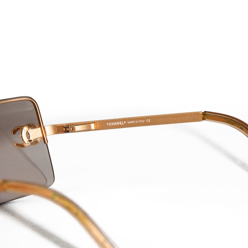 Image of Chanel CC Crystal Rimless Sunglasses Gold