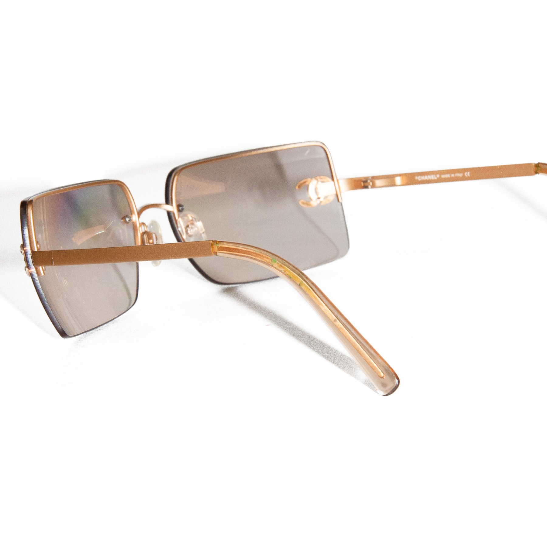 Image of Chanel CC Crystal Rimless Sunglasses Gold