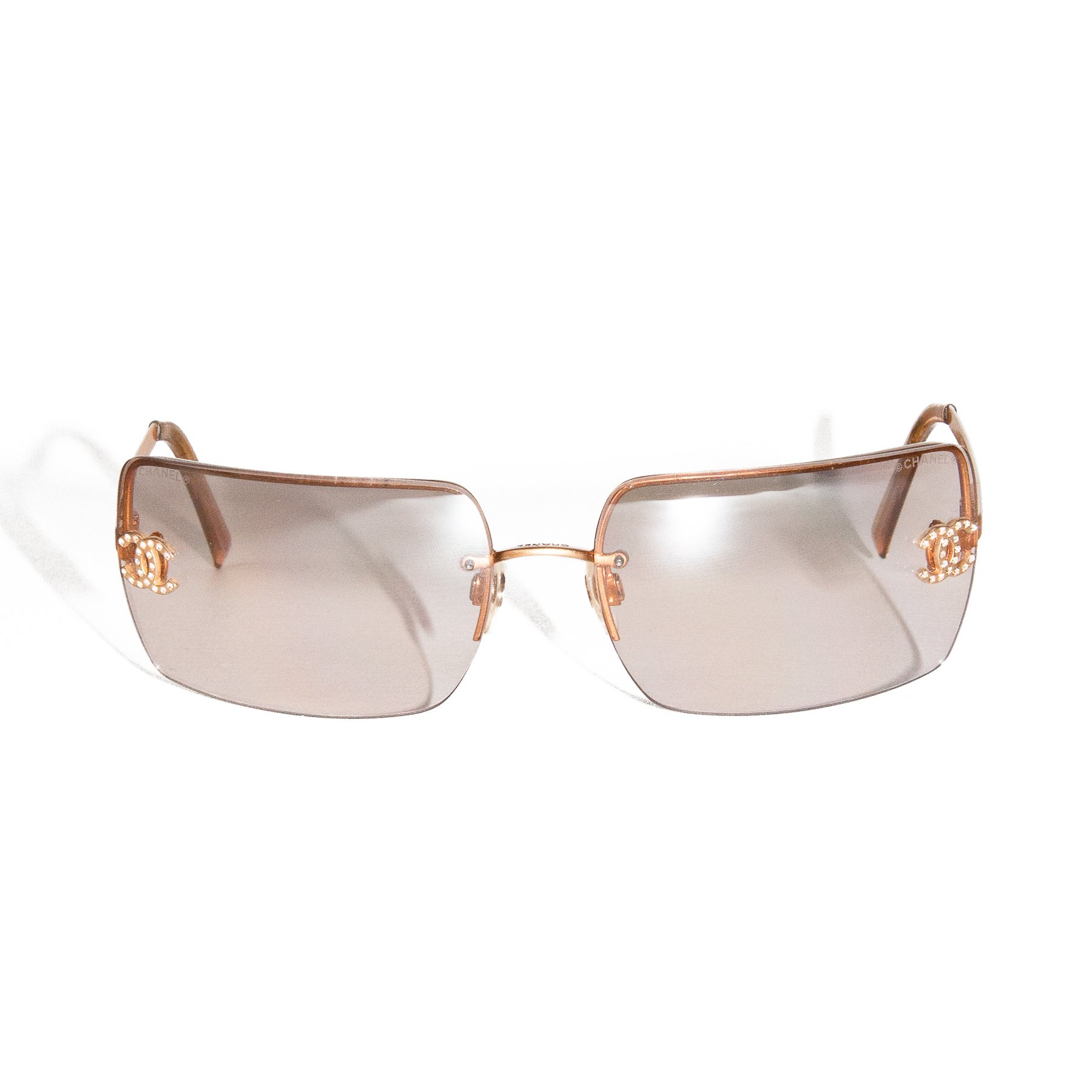 Image of Chanel CC Crystal Rimless Sunglasses Gold