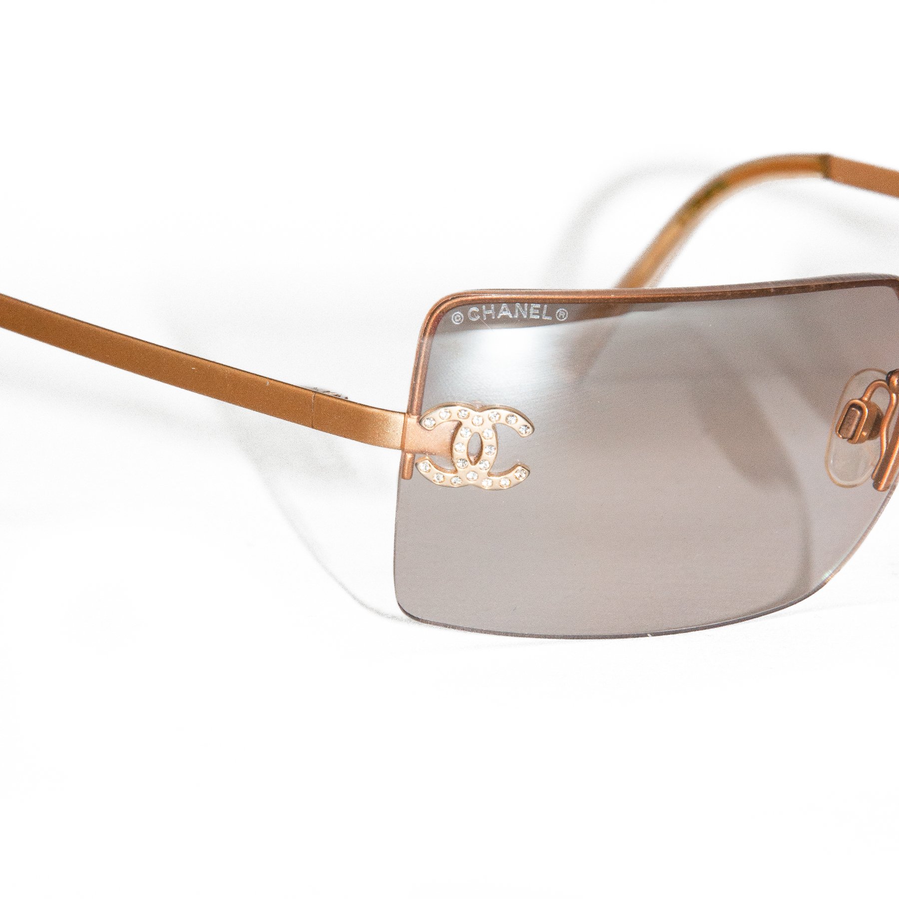 Image of Chanel CC Crystal Rimless Sunglasses Gold