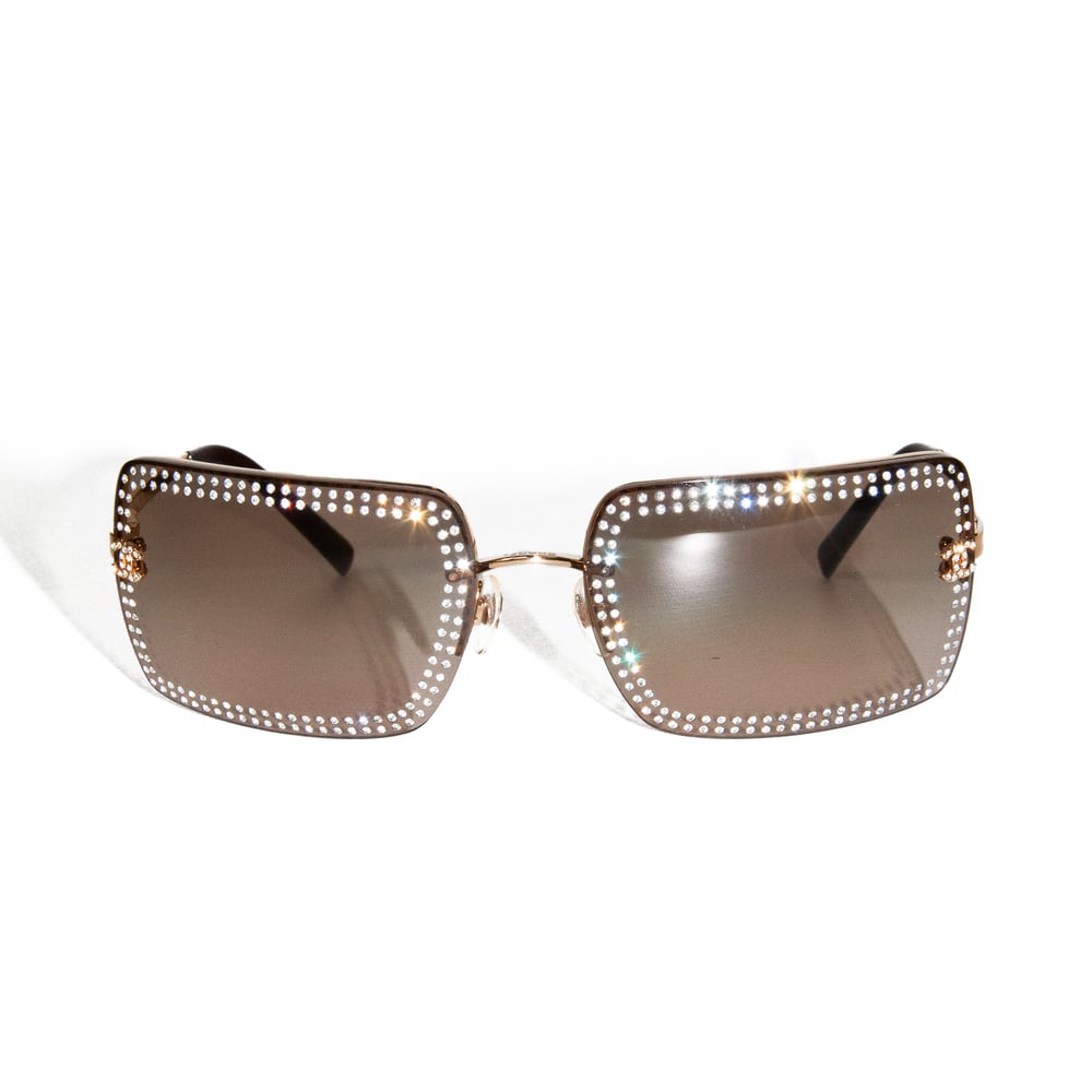 Image of  Chanel CC Crystal Rimless Sunglasses Gold