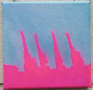 Image of Sean Worrall -  "Bristol Skyline No.1, The Cranes" (June 2022) - Acrylic on canvas, 20x20cm