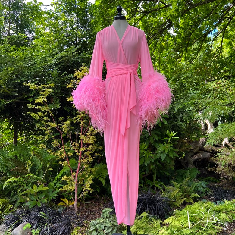 Image of "Totally Pink" Sheer Selene Ostrich Dressing Gown 50% Off!