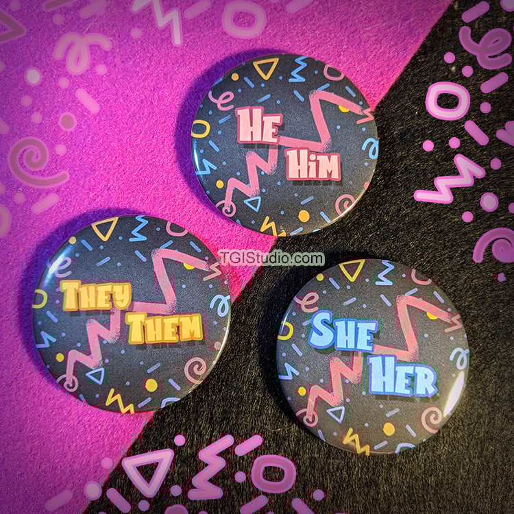 PRIDE - 2.25" Retro Pronoun Buttons