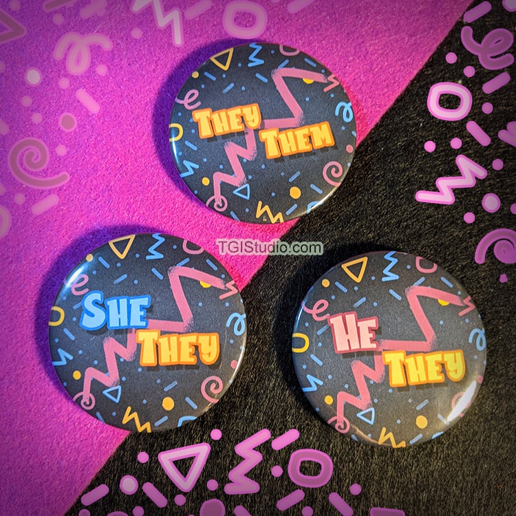 PRIDE - 2.25" Retro Pronoun Buttons