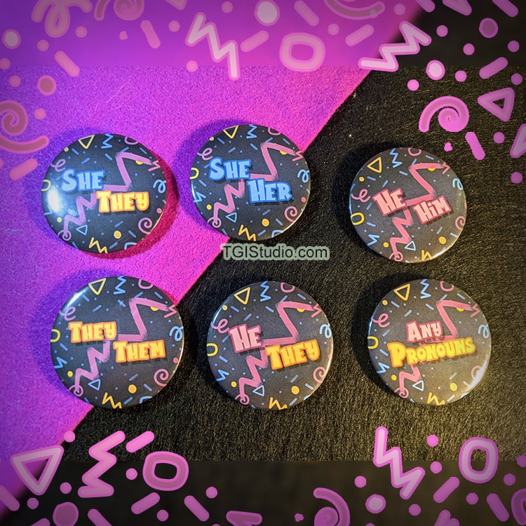 PRIDE - 2.25" Retro Pronoun Buttons