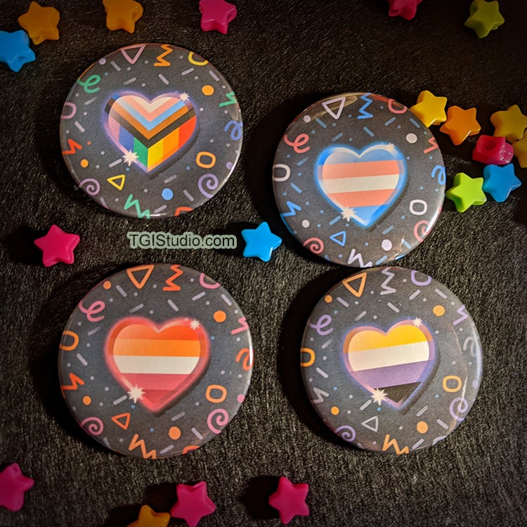 PRIDE - 2.25" Retro Heart Buttons