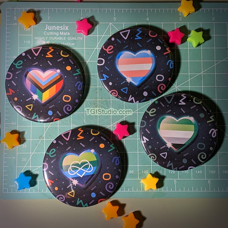 PRIDE - 2.25" Retro Heart Buttons