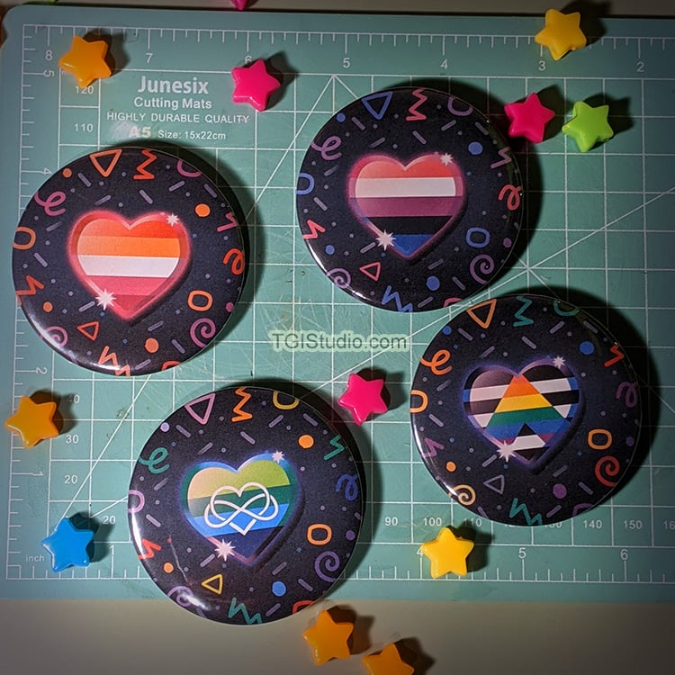 PRIDE - 2.25" Retro Heart Buttons