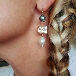 Tahitian & Fresh Water Triple Pearl Earrings 