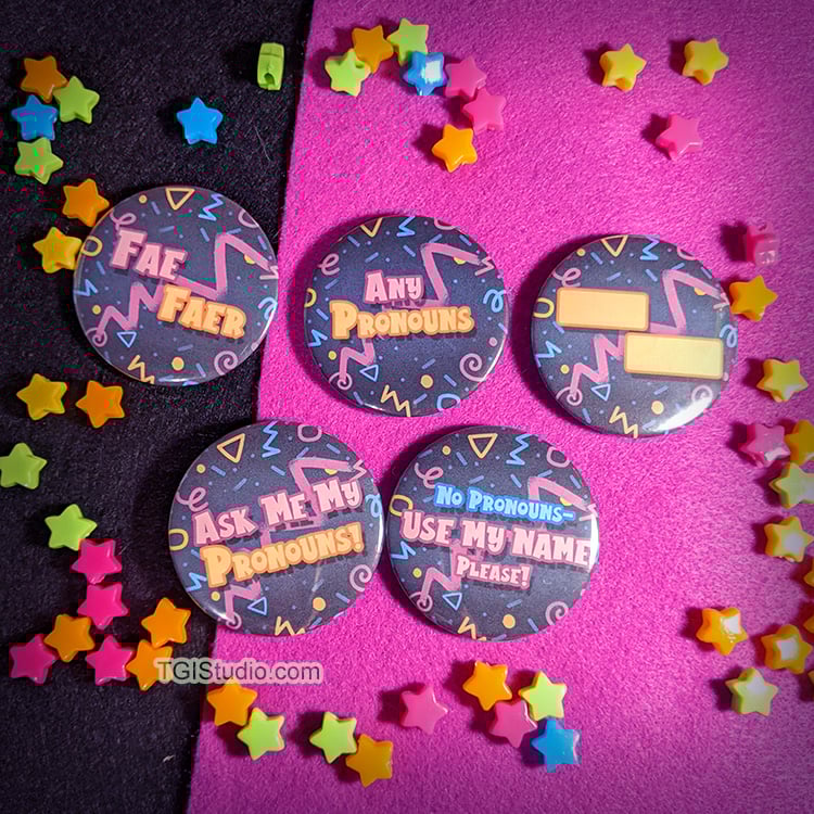 PRIDE - 2.25" Retro Pronoun Buttons