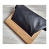 Black Leather & Timber Clutch