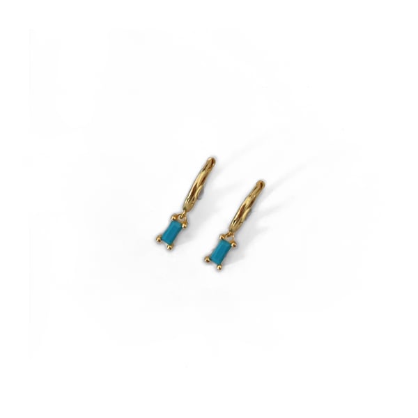 Image of Gold & Turquoise Rectangle Hoop Earrings