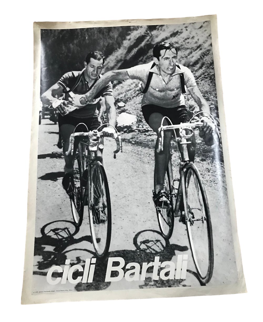 Original vintage poster Cicli Bartali  / 1952 Tour de France / Fausto Coppi and Gino Bartali