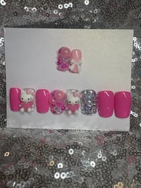 Image 2 of  Short square diva hello Kitty gel press on nails for Teenagers and  adults