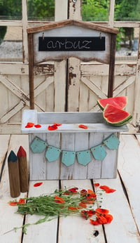 Image 1 of  Stand set 3 : Chalkboard and 2 wooden garlands 