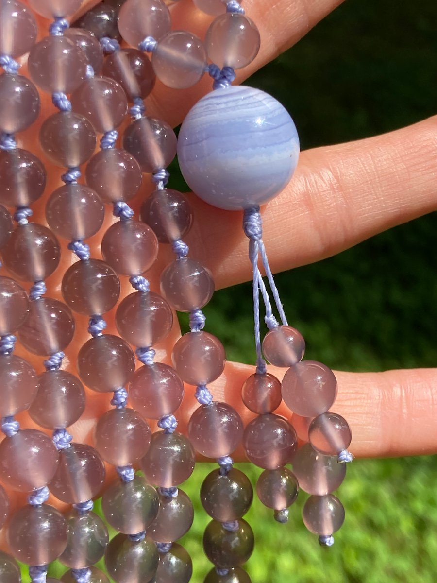 Charoite Mala with Larimar and Rainbow Moonstone, Charoite 108 Bead Hand  Knotted Japa Mala