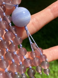 Image 2 of Purple Chalcedony Mala with Blue Lace Agate Guru Bead, Purple Chalcedony 108 Bead Japa Mala