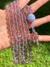 Image 3 of Purple Chalcedony Mala with Blue Lace Agate Guru Bead, Purple Chalcedony 108 Bead Japa Mala