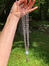 Purple Chalcedony Mala with Blue Lace Agate Guru Bead, Purple Chalcedony 108 Bead Japa Mala