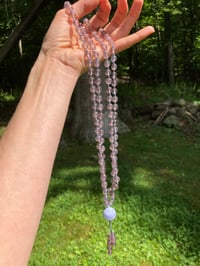 Image 5 of Purple Chalcedony Mala with Blue Lace Agate Guru Bead, Purple Chalcedony 108 Bead Japa Mala