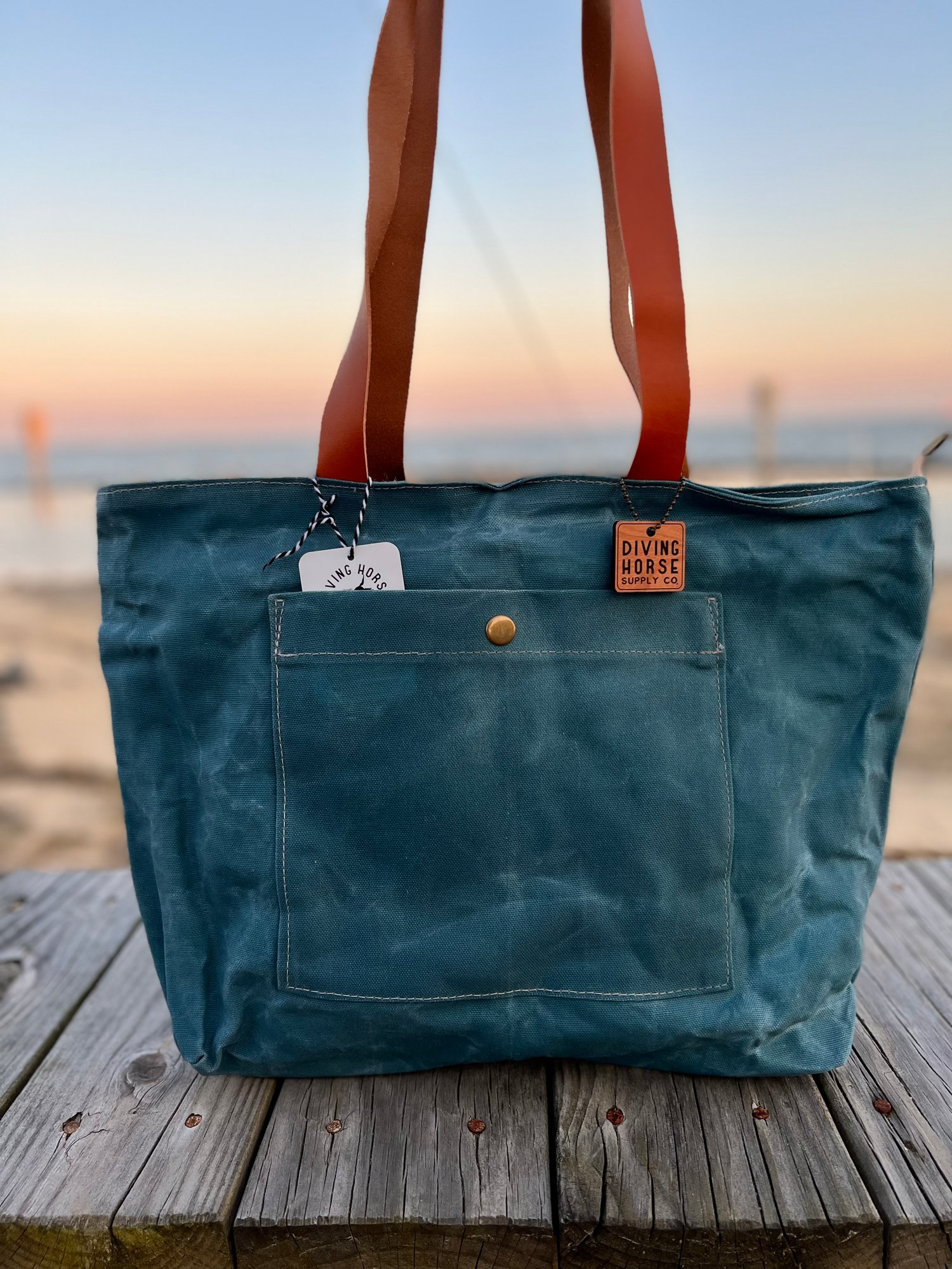 Waxed canvas and leather tote with zipper | Diving Horse Supply Co.
